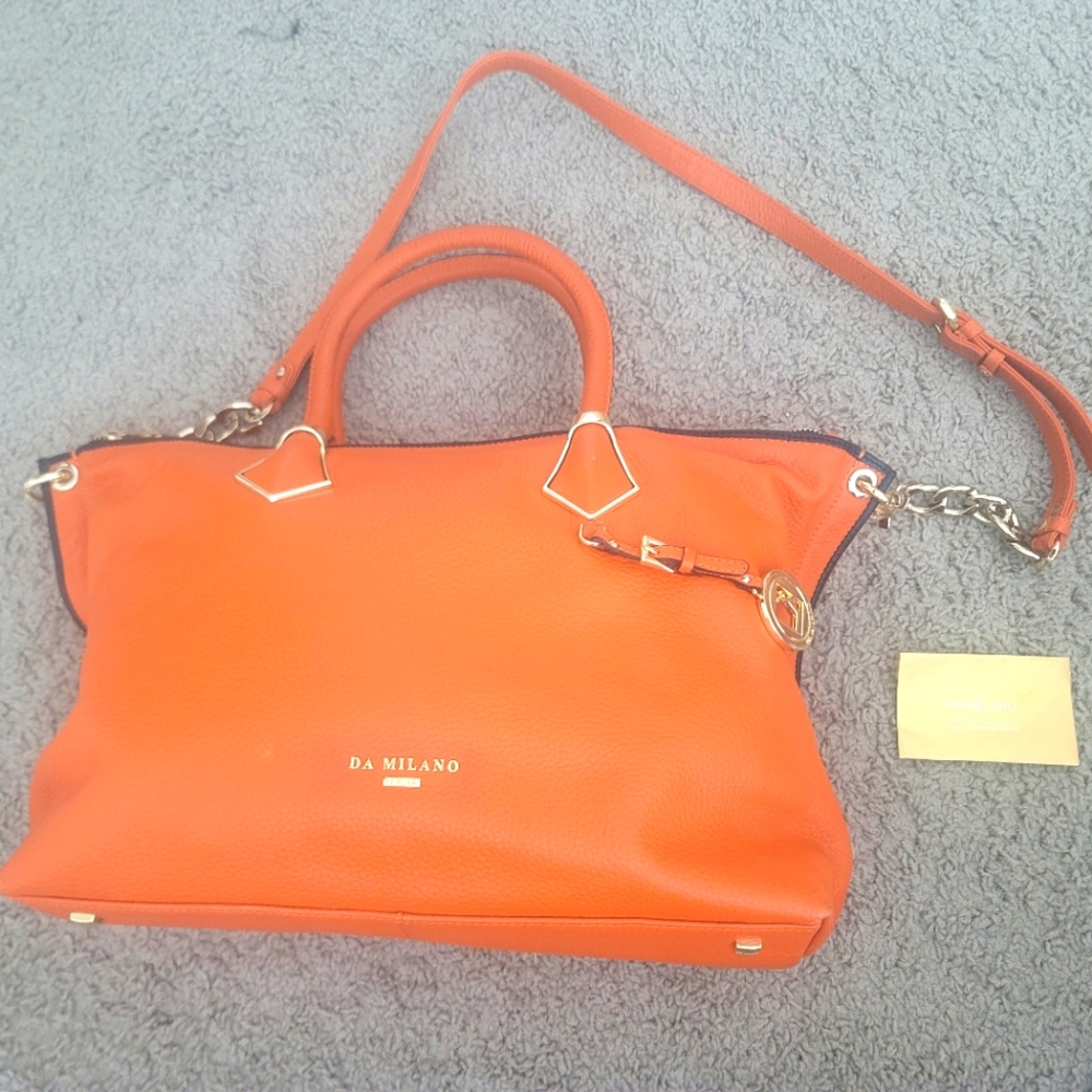 Authentic - Da Milano Italia - Orange - Leather Handbag with Fabric Dust Bag